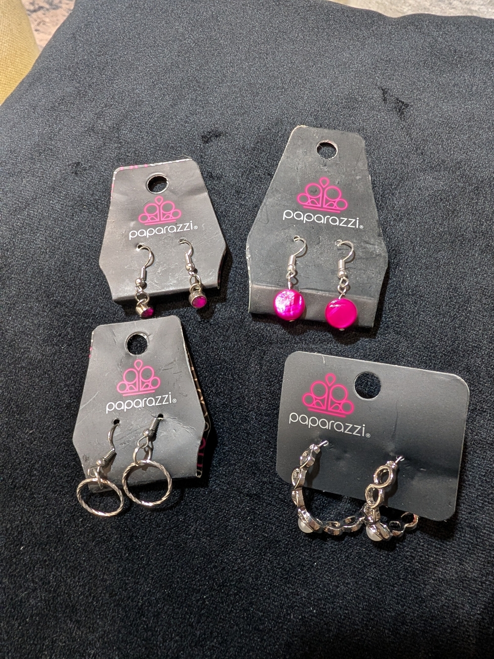 Paparazzi Women’s Fashion Mixed Lot 4 Pairs Earrings Silver Tone & Pink